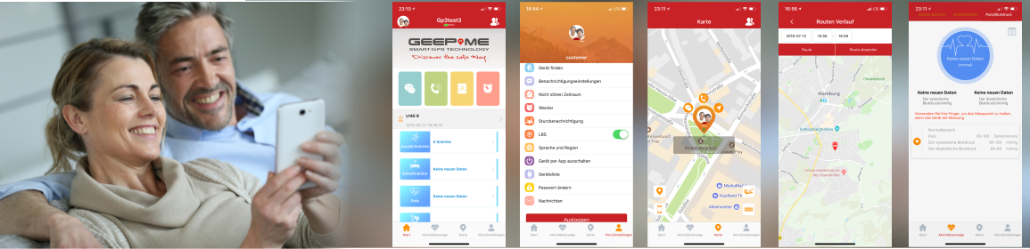Funktionen der kostenlosen SE-Tracker App zur Steuerung der Geepme Smartwa